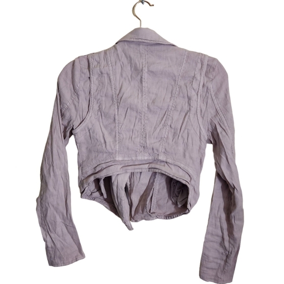 Free People Slub Linen Neutral Cropped Moto Jacket Size 2 - Picture 3 of 10